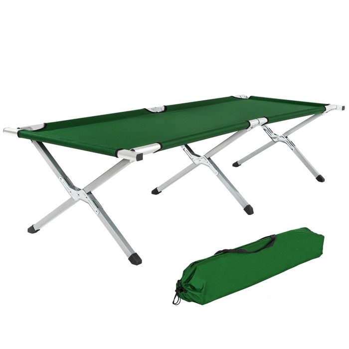 TECTAKE Lit de camp 190 cm x 70 cm avec Housse de transport Vert