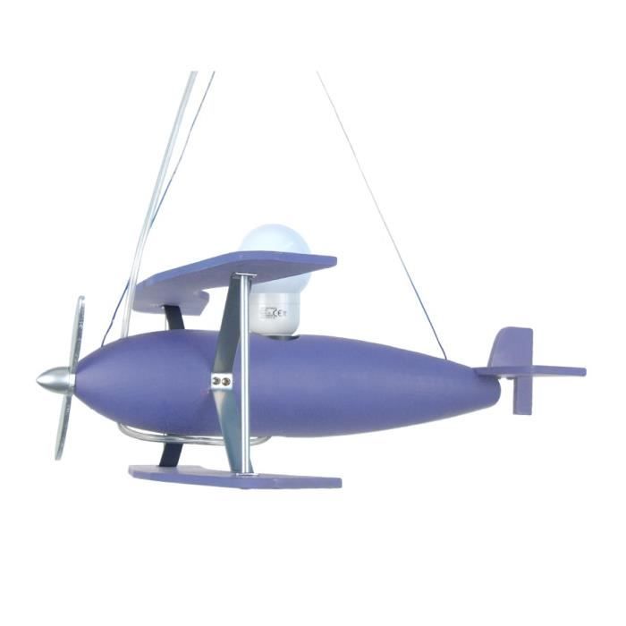 AVION Suspension bois hêtre tôle métal - 40x40x60 cm - Bleu Violet