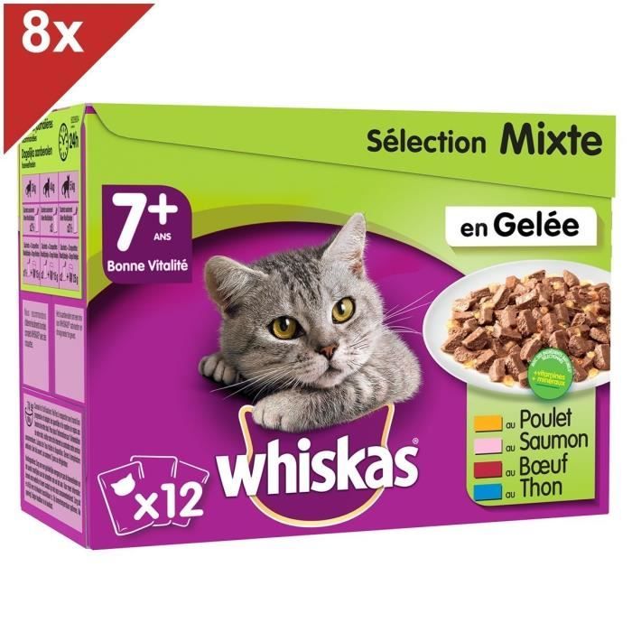 WHISKAS 96 Sachets fraîcheur en gelée sélection mixte chat senior 100g (8x12)