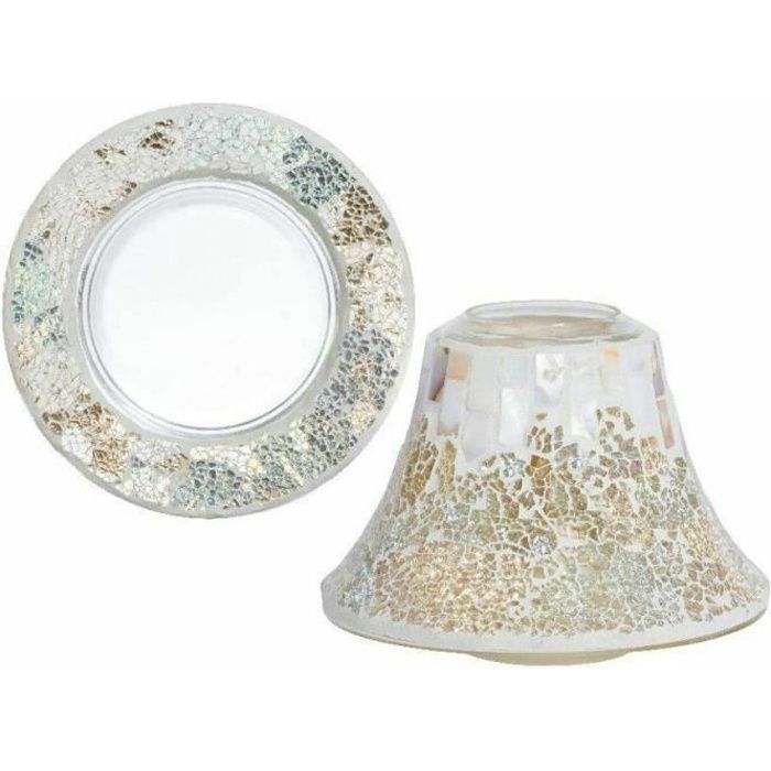 Yankee Candle - Set grand abat-jour et plateau Gold and Pearl Crackle