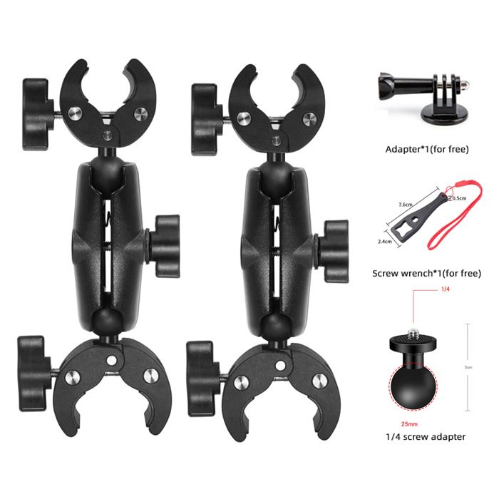 Support Caméra OTraki Pour Guidon De Moto Et Vélo – Rotule 360°, Tube 20-26 Mm, Filetage 1/4″, Pour GoPro, Insta, DJI