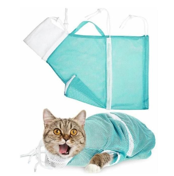 Sac de Bain de Chat Sac de Filet de Douche pour Chat Sac de Retenue Anti-Morsure Anti-Rayures Multifonctionnel Réglable pour Bain