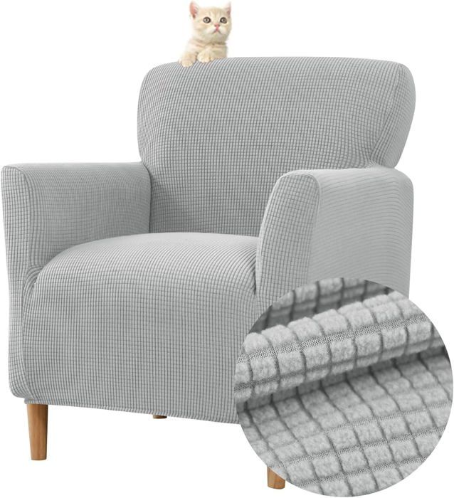 Housse De Fauteuil Extensible 1 Place En Velours - Taille Universelle 70-90 Cm Hauteur - Beige