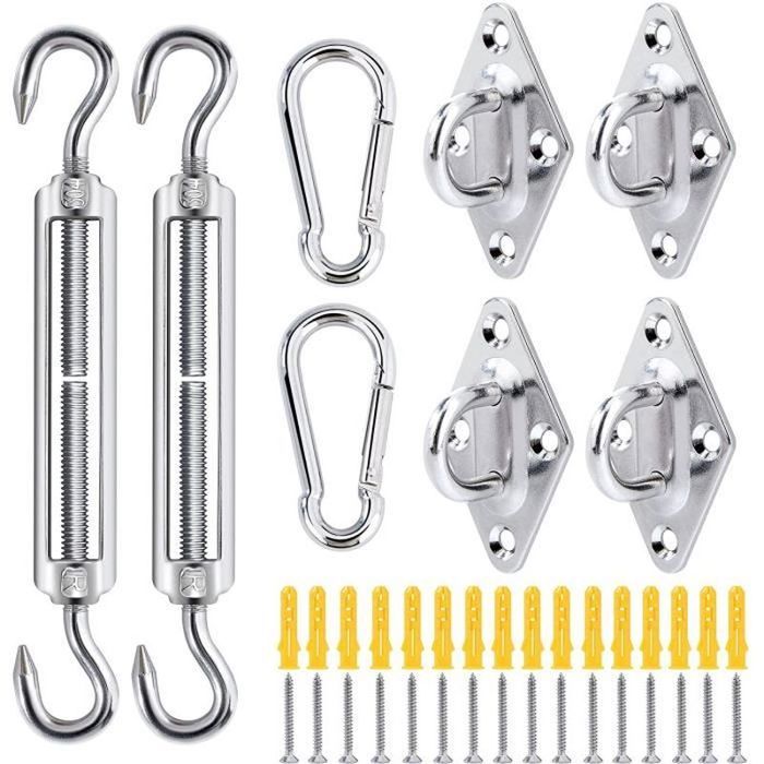 Kit De Fixation Pour Voile D'Ombrage 40 Pièces - Acier Inoxydable 304, Support 64 Kg - Pour Jardins, Terrasses