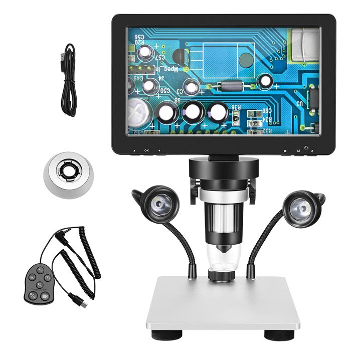 TTLIFE Microscope Numérique 7inch 1200x 12MP, Microscope USB , Écran Rotatif HD/8 Lumières LED/12 Langues/10 cm Distance Travail
