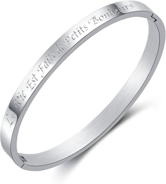 AFSTALR Bracelet Jonc Message Acier Inoxydable - Personnalisé Pour Femme, Meilleure Amie, Maman