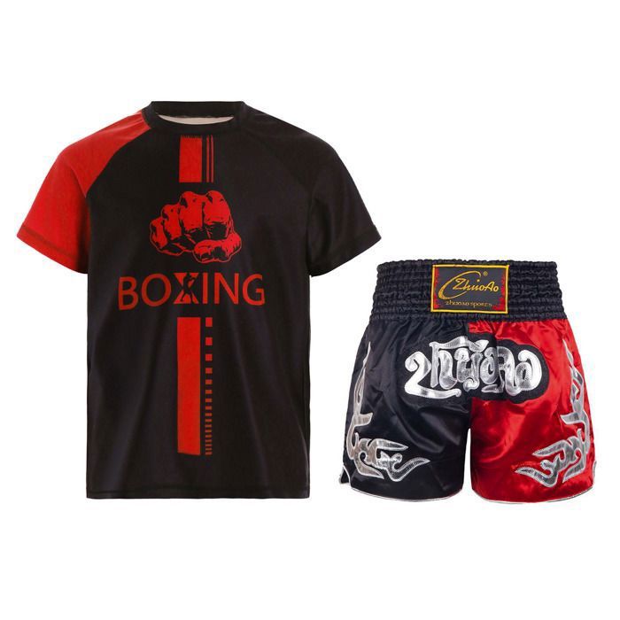 Ensemble Boxe Enfant Mufeng 4 Pièces : T-shirt Manches Longues, T-shirt Court, Short, Legging, Imprimé Tendance