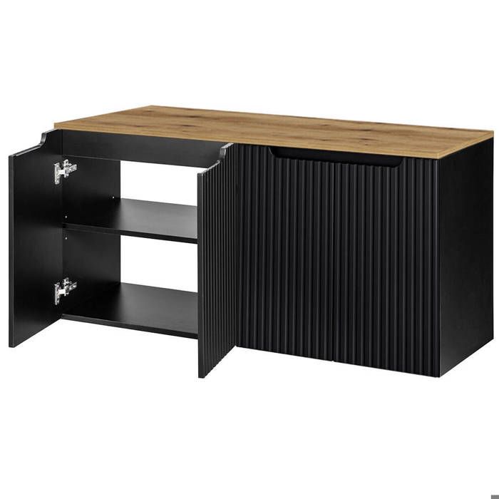 Meuble sous-lavabo NEWPORT avec 4 portes 120 x 60 x 40 cm noir effet chêne Meuble sous-lavabo NEWPORT avec 4 portes 120 x 60 x 40 cm noir effet chêne