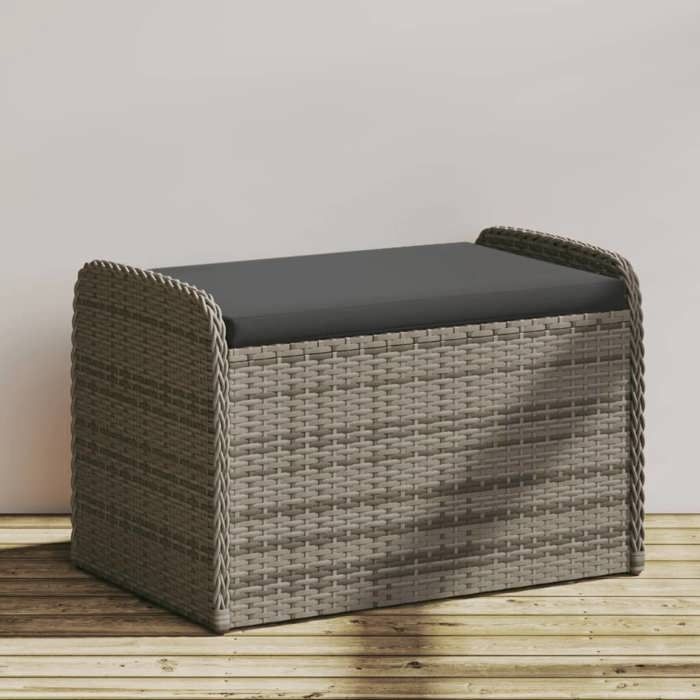 Vidaxl Banc de rangement avec coussin gris 80x51x52 cm résine tressée 365731