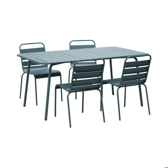 Ensemble table de jardin + 4 chaises en métal vert sapin - BACA