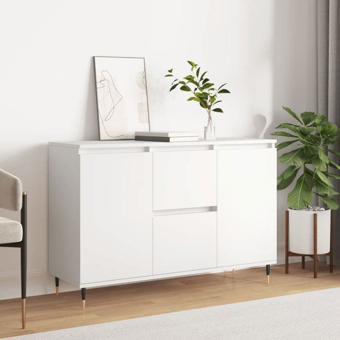 SALE 2025Meuble bas bahut vaisselier - Buffet blanc 104x35x70 cm - bois dingénierie 30 Kg 3817
