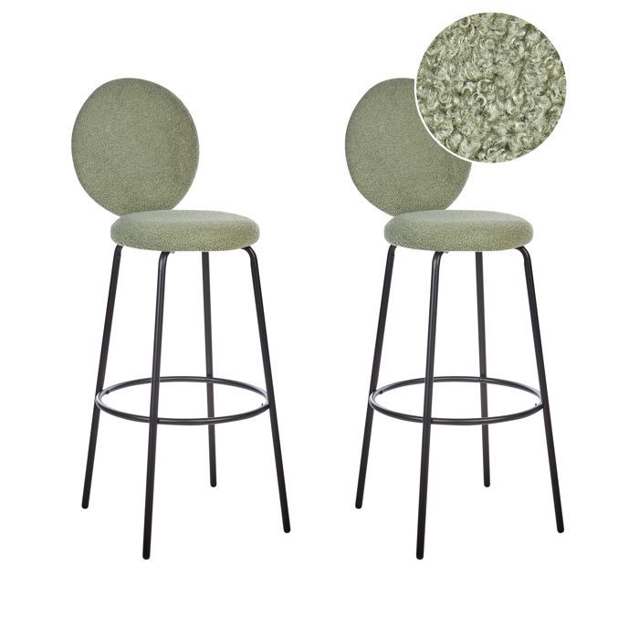 Lot de 2 chaises de bar EMERY Bouclé Vert clair Lot de 2 chaises de bar EMERY Bouclé Vert clair