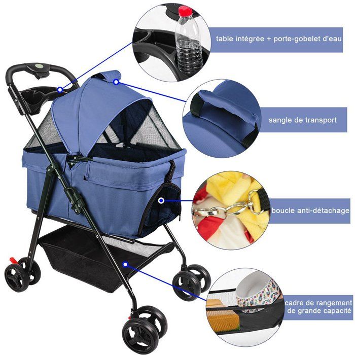 Comparer les prix de MIPAN .Poussette Pour Chien Pliable - Animaux Chariot  Avec Étui De Transport - Fenêtre En Filet - Panier De Rangement - Bleu