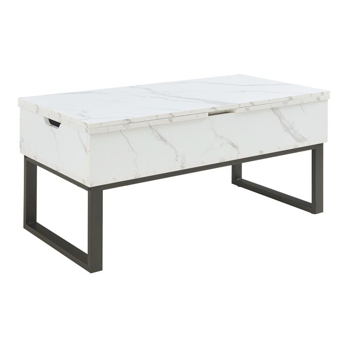 Table basse Rauli avec surface relevable et rabattable effet marbre blanc