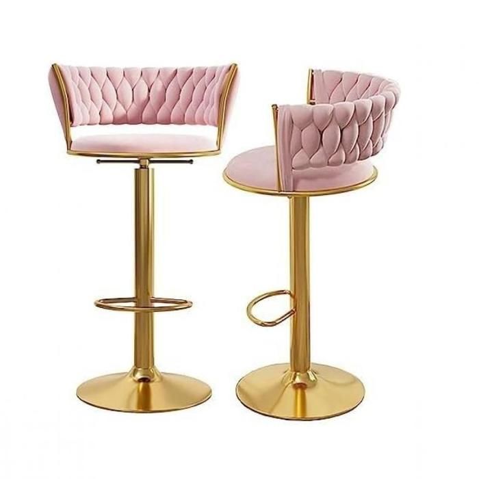 MIPAN. Lot de 2 Rose Tabourets Bar Modernes en Velours - Avec Dossier Tissé-Pivotants À 360°+Réglable-Pour Cuisine Café Pu