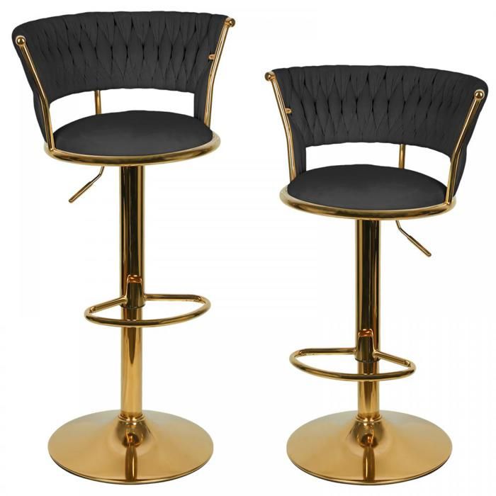 JEOBEST 2pcs Tabourets de Bar avec Dossier Tissé et Repose-Pieds Réglable en Hauteur et Pivotants Chaise Haute pour Cuisine