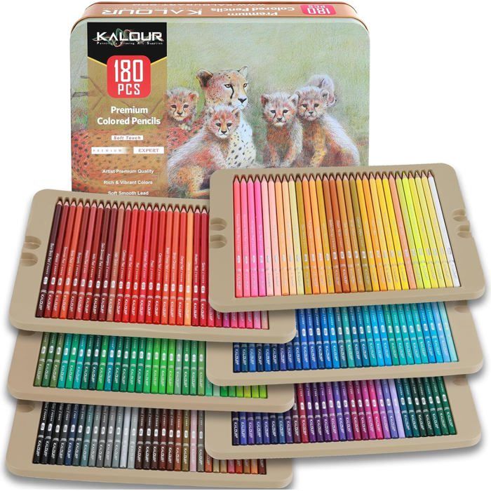 Decotime Lot de crayons de couleur avec plateau de rangement empilable unique – 220 crayons d'artiste, nuances vibrantes – Fournitures d'art