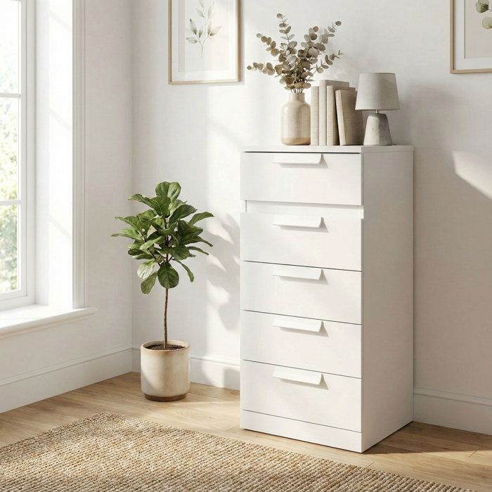 Chiffonnier 5 tiroirs en bois blanc - CF5029 - Blanc - Fabriqué en France - Terre de Nuit