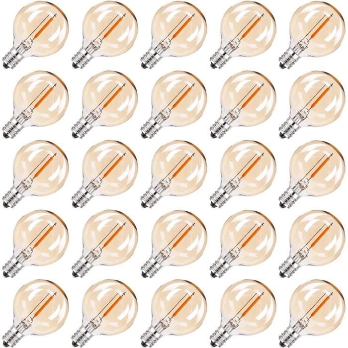 Lot de 25 ampoules LED G40 1 W E12 220 V blanc chaud 2 200 K globe en verre pour décoration de jardin et de fête ampoules de