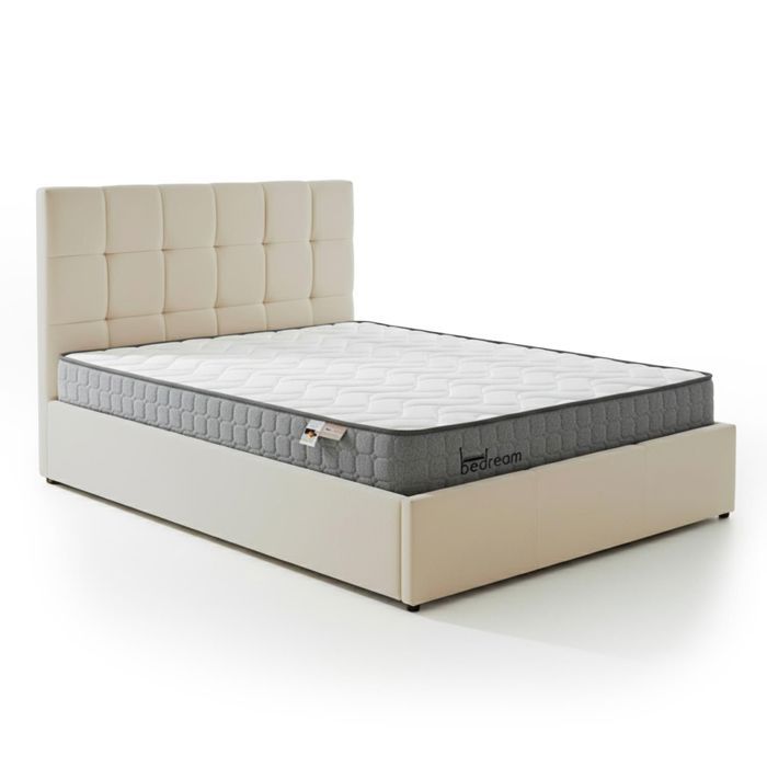 MENZZO Pack Lit-coffre Luftani + Matelas Bedream 140x190cm Velours Beige - Velours Lit : L148 x P207 x H103 cmMatelas : L140 x