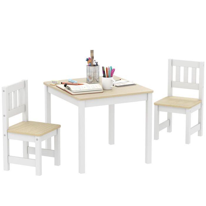 Table enfant avec 2 chaises - AIYAPLAY - pour dessiner jouer étudier - MDF - 56x52x48cm - bois naturel