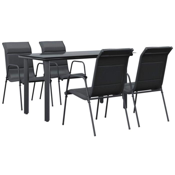 Ensemble à manger de jardin - BURKE - 5 pièces - Noir - Acier et textilène - Table 140x70x74 cm - Chaises 51x66x88 cm