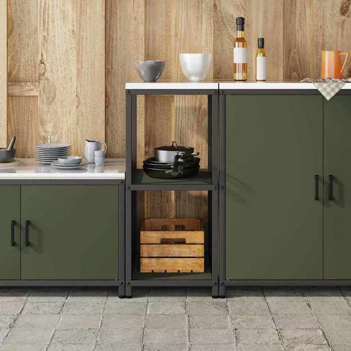 UU*TOP Meuble de rangement de cuisine - design modulaire - avec étagère - Vert olive Acier CC2301