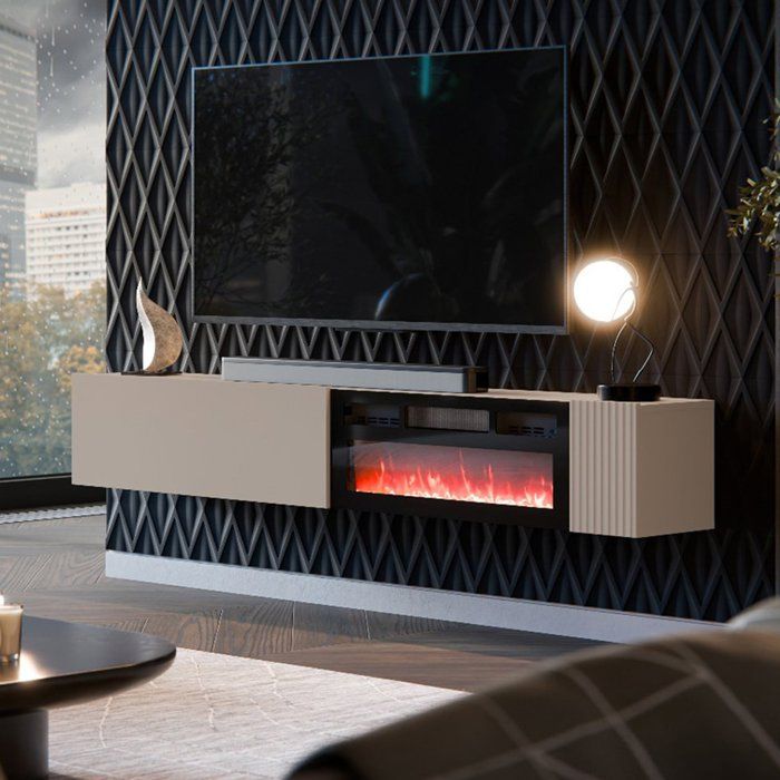 Meuble TV Sindia Dmora Bois Nobilité Beige 200x29 8x30 5h cm Meuble TV Sindia Dmora Bois Nobilité Beige 200x29 8x30 5h cm