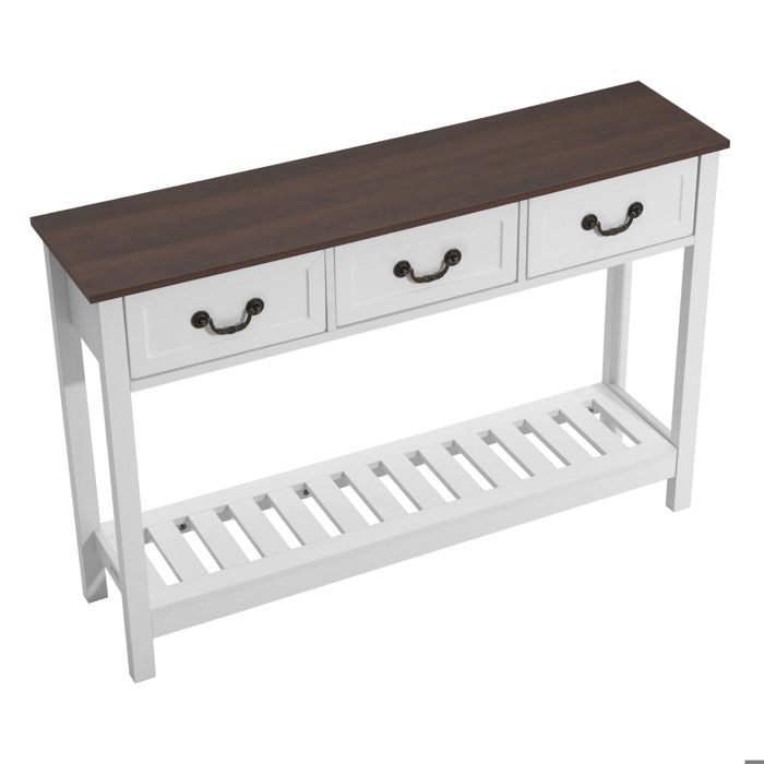Console dentrée - DUOKU - XGZ0701W - 120x30x80 cm - 3 tiroirs - Style campagne blanc/marron