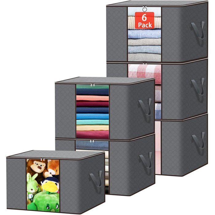 Lot de 6 Sac Rangement Vetement 90L Boite Rangement Déménagement Sac de Rangement pour Vêtements Couettes Couvertures