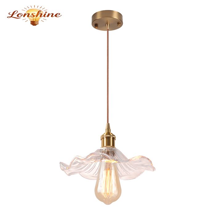 LONSHINE Suspension Moderne Lustre Abat-jour en Verre Transparent en Forme de Fleur E27 Luminaire Vintage pour Salle à Manger