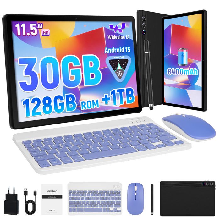 Tablette - KOTSREN - 115 Android 15 - 2K FHD Widevine L1 - 30 Go RAM - 128 Go extensible 1 To