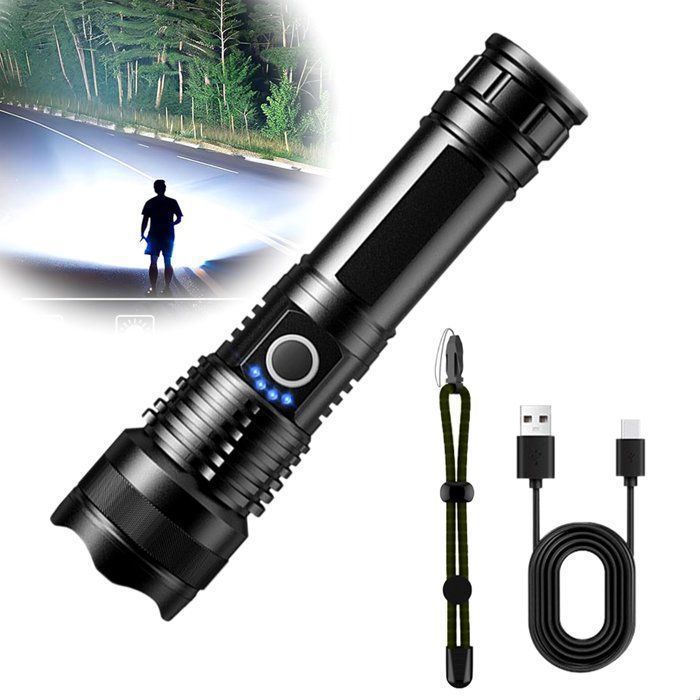 Lampe Torche-LED-Ultra Puissante-4300 Lumens-Rechargeable USB-IPX6Étanche-5 Modes-Camping Hiking Fishing Home
