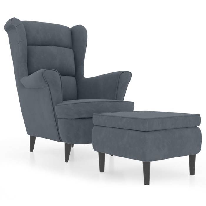 SOLDE DHIVER®Fauteuil à oreilles - Accoudoirs moderne Fauteuil de Relaxation - avec tabouret gris foncé velours78x90x965cm - 125