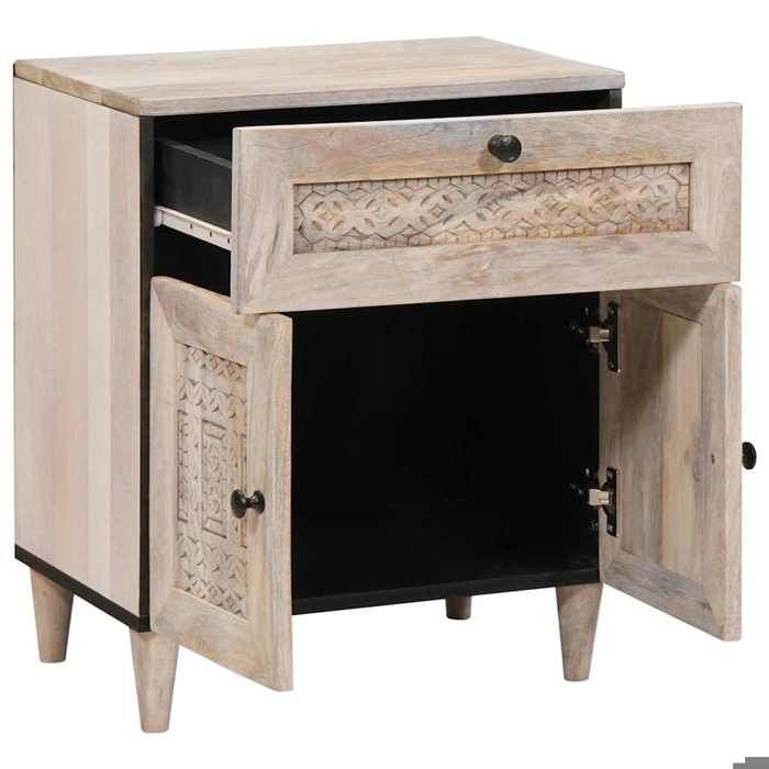 En solde Cabinet de chevet(1 pc) - UU - Armoire/Table de lit - Beige 50x33x60 cm Bois dacacia massif L4737