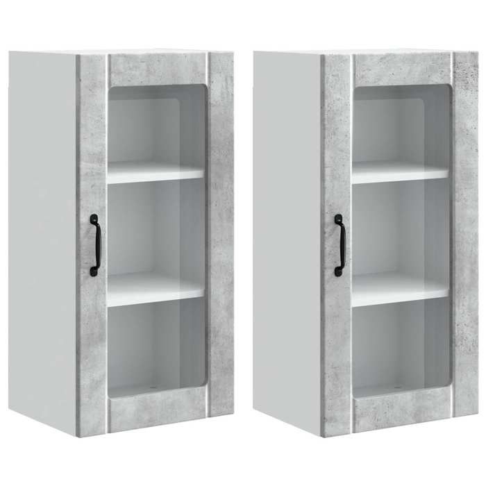 Top 2026@Vitrine à Cuisine en bois Gris - SWEETY® Armoire de cuisine avec porte 2 pcs Gris béton 40x31x80cm 314768