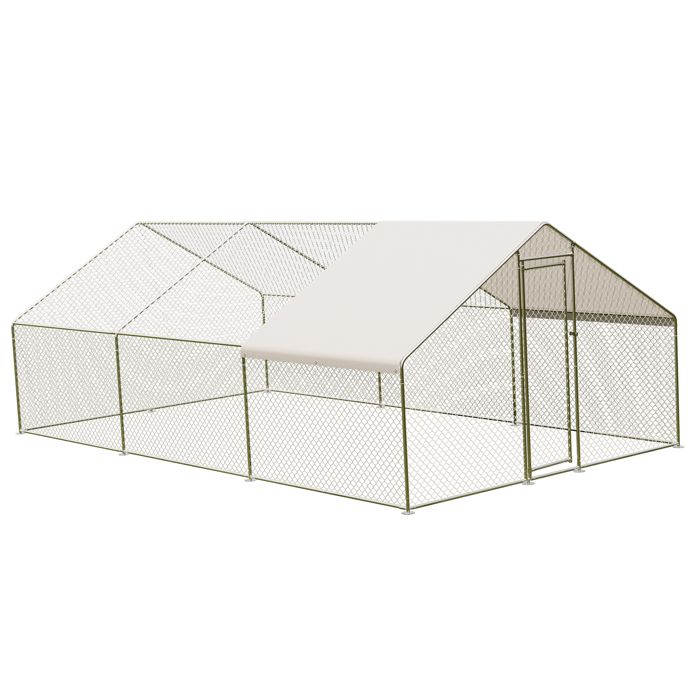 Grand Poulailler Métallique en Acier Galvanisé Toit Imperméable Anti-UV Parc Grillagé Portable pour Poules Lapins 3x6x2m Argenté