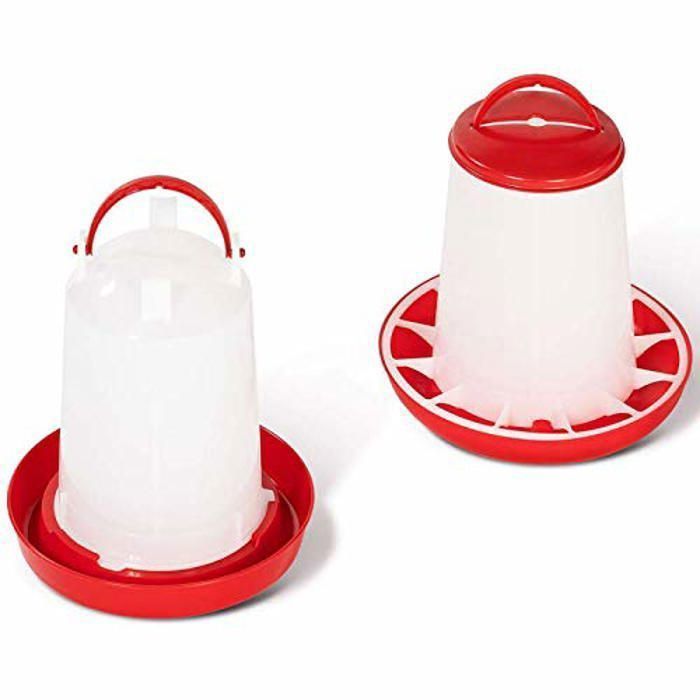 Mangeoire et Abreuvoir - - 3 KG et 3L - Rouge - Extérieur - Pour Poules ENEVAOCT