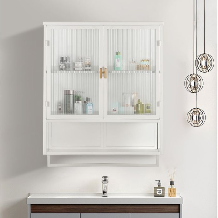 Meuble mural deux portes 60CM en verre avec étagère rangement fermé et porte-serviettes pour salon entrée et salle de bain