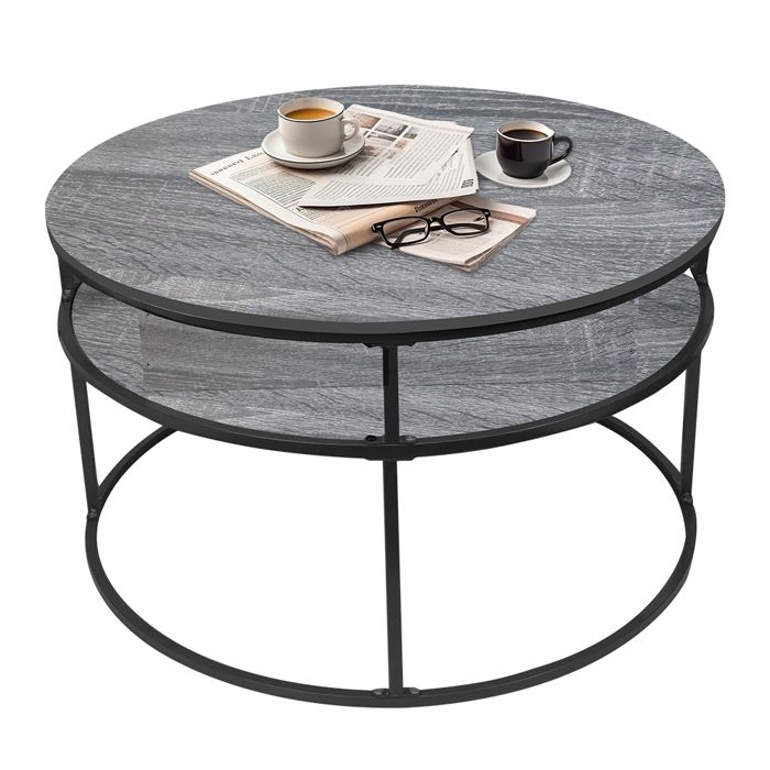 Table basse - HUOLE - une solution de rangement polyvalente pour le salon - 80 × 80 × 47 cm - Étagère gris foncé et noire.