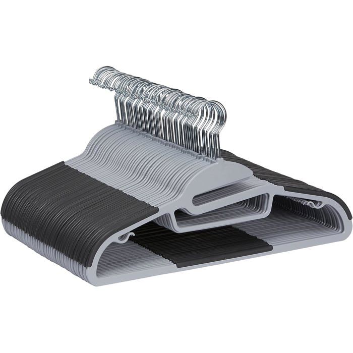 Cintres en plastique enduit de caoutchouc - Lot de 50 pièces - Couleur grise
