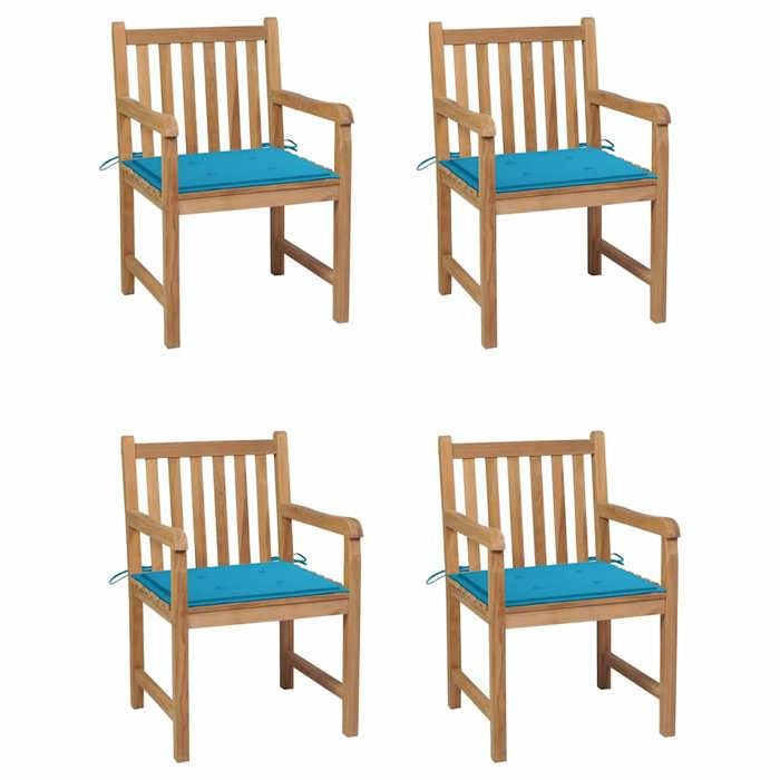 Maison Exclusive - Chaises de jardin lot de 4 et coussins bleu Bois de teck solide