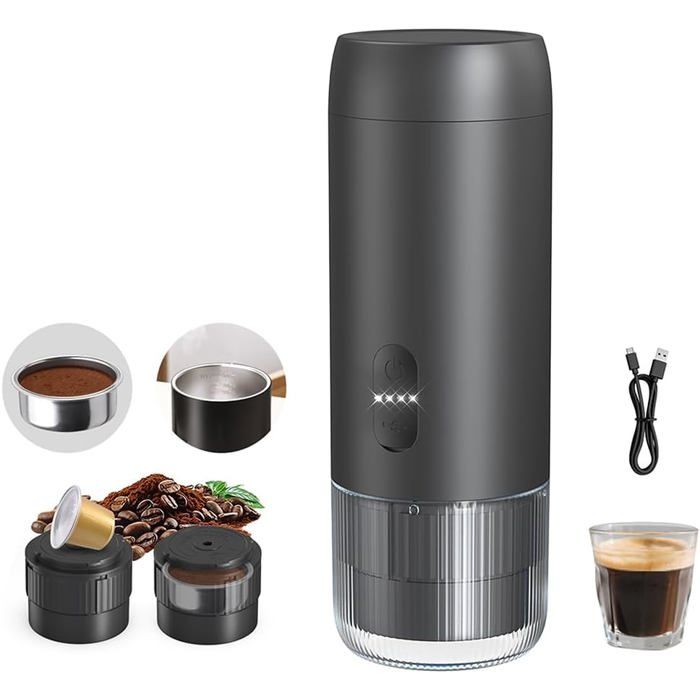 Cafetière Expresso Portable USB-C 2 En 1 Compatible Café Moulu Et Capsules Pour Camping Voyage Et Voiture