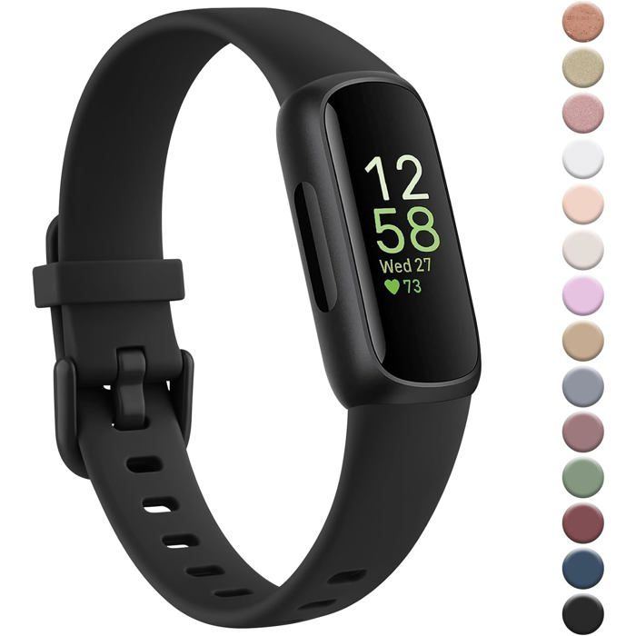 Bracelet de remplacement pour Fitbit Inspire 3 - Silicone liquide - Noir - Réglable - Confortable