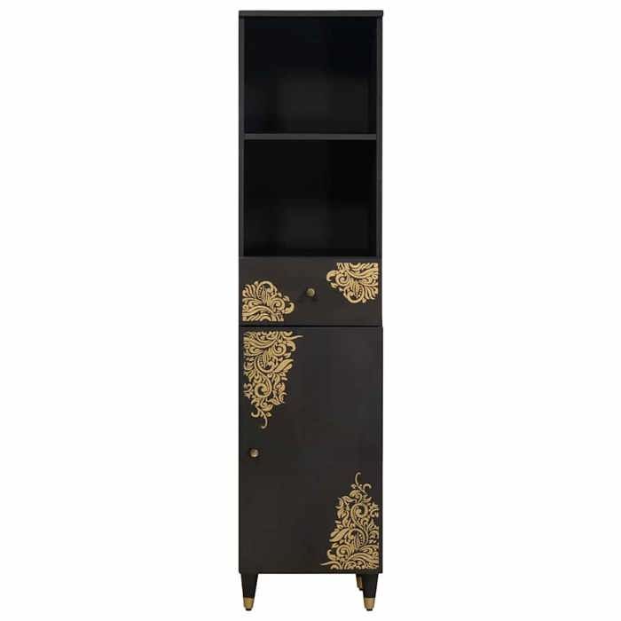 Armoire de salle de bain - COCO - Colonne de bain - COCO - bois de mangue massif - noir - 1 porte - 1 tiroir - gain de place - 3