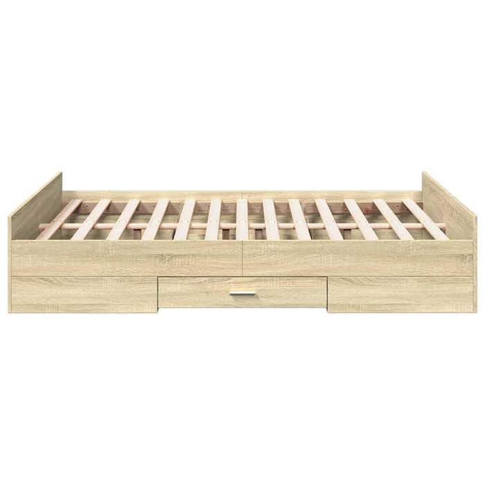 Cadre de lit et tiroirs chêne sonoma 120x200 cm bois ingénierie_2 ans garantie_84848