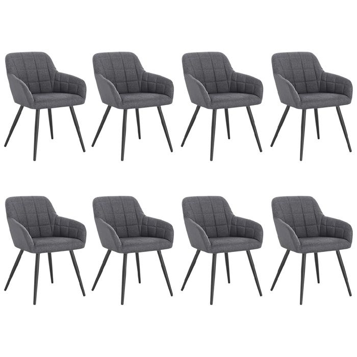 Lot de 8 Chaise de salle à manger avec accoudoirs - WOLTU - Assise en tissu scientifique - Dossier incurvé