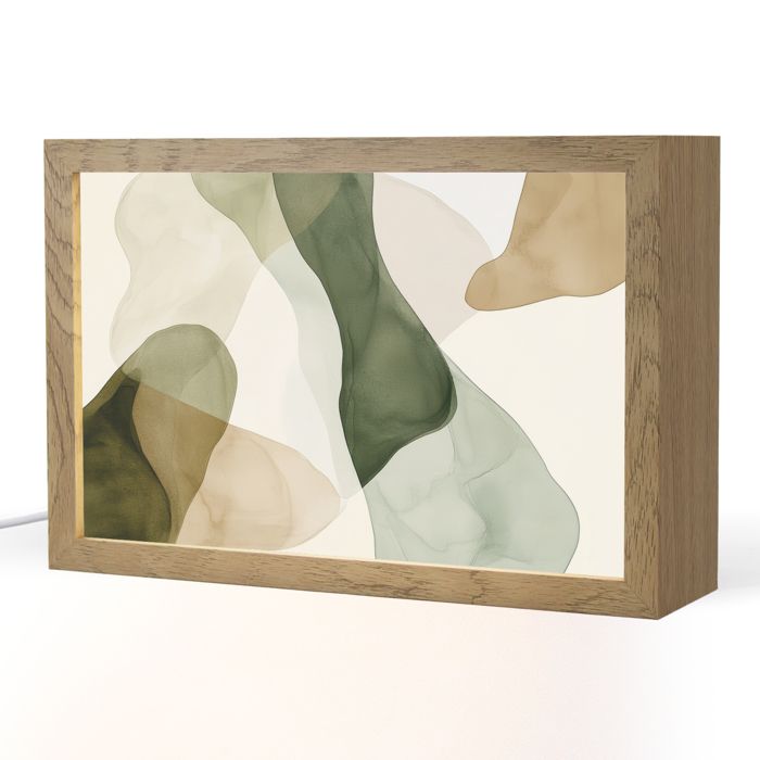 Lampe de Table LED - Lampe de Chevet - Motif Japandi - Abstrait - Vert 30x20 cm Couleur hêtre - OnlyWow