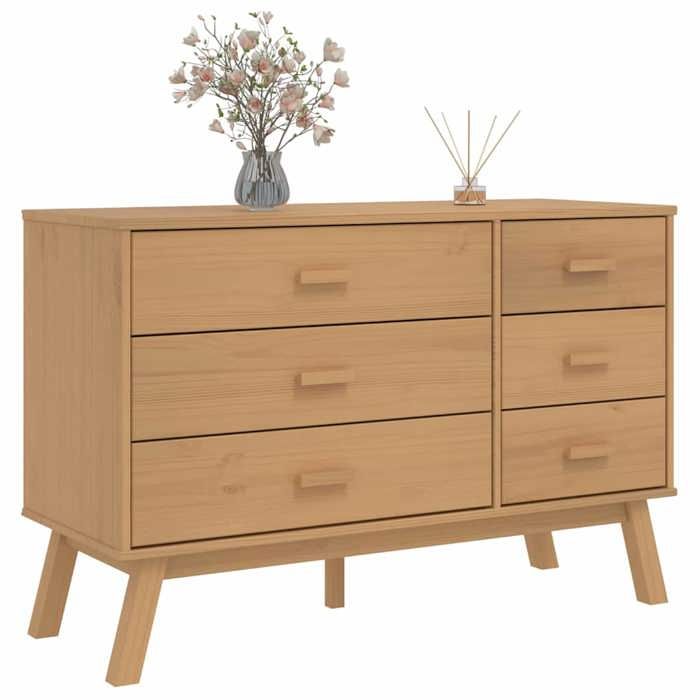 Brun Buffet salon Armoire à tiroirs OLDEN avec stockage marron bois de pin solide 111x42x73.5 cm N660