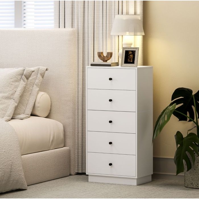Commode 5 tiroirs en bois composite style moderne 47 x 29 x 95 cm blanc